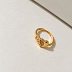 Dilruba Interlocking Heart Rose Gold-Tone Ring — size and design details