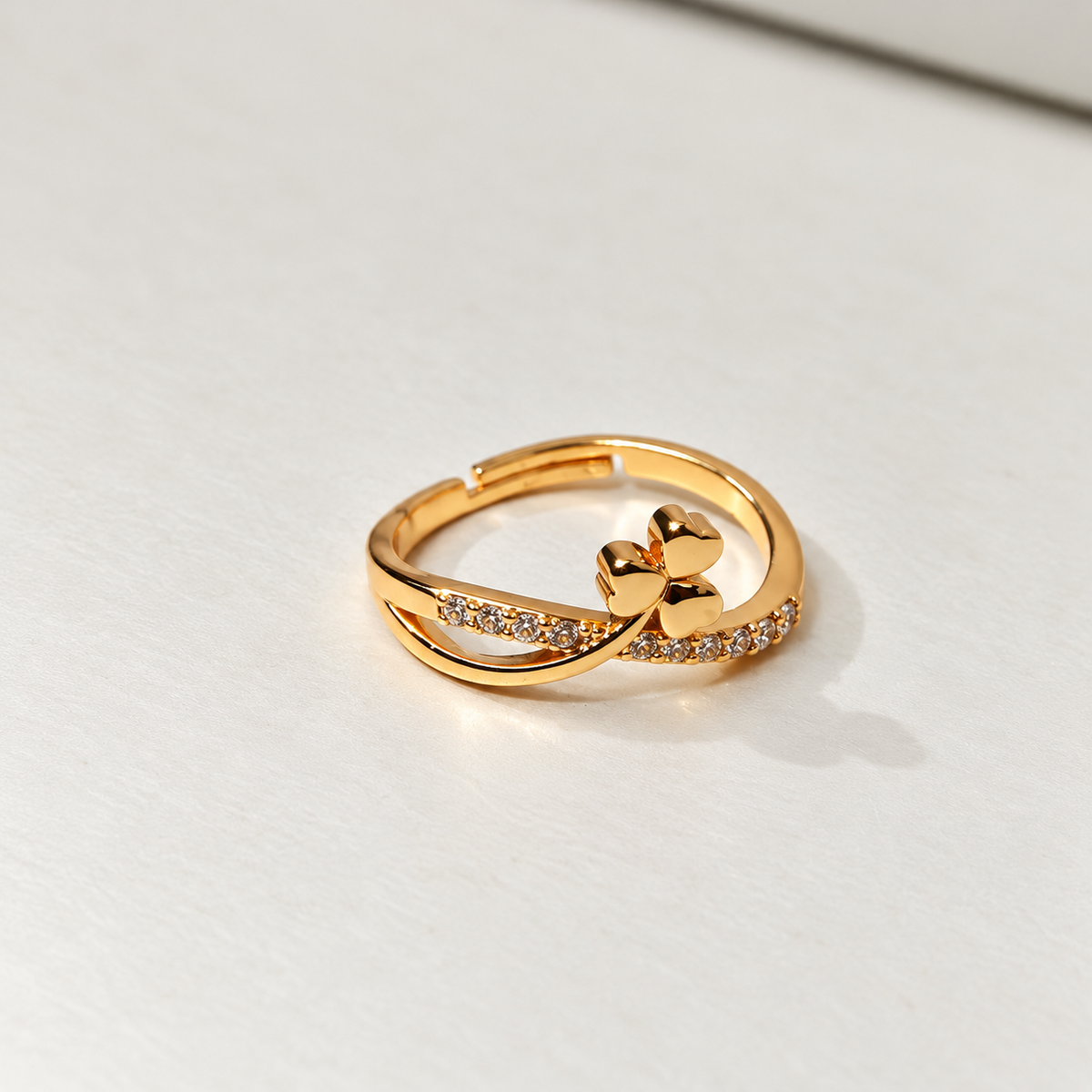 Tara Three-Leaf Clover Rose Gold-Tone Ring — size and design details