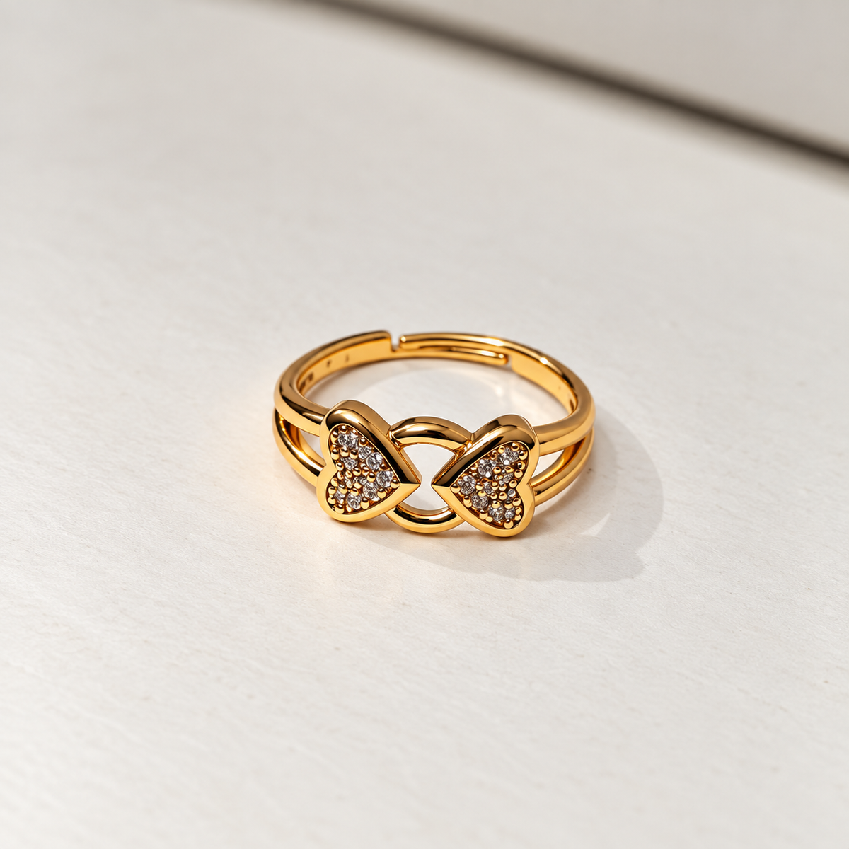 Milan Double Heart Infinity Gold-Tone Ring — size and design details