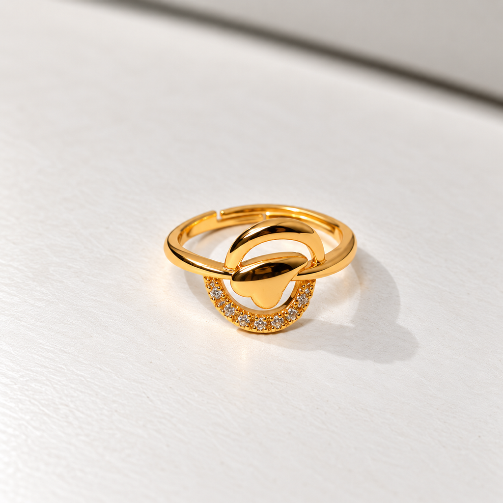Aarohi Sculpted Orbit Sparkle Gold-Tone Ring — size and design details