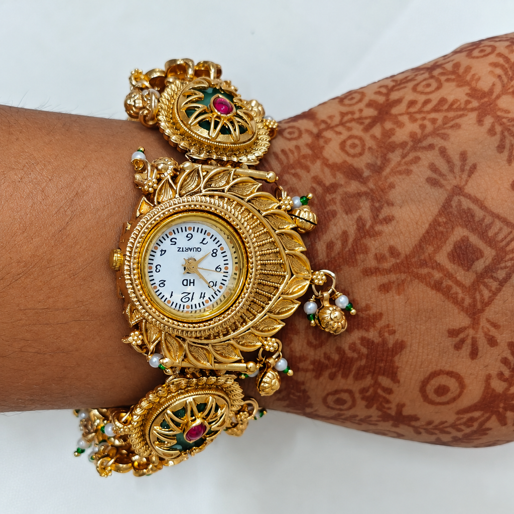 Noor Antique Enamel Kashmiri Jewellery Watch — size and design details