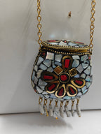 Noor White Mosaic Floral Mini Purse | MyJhumki