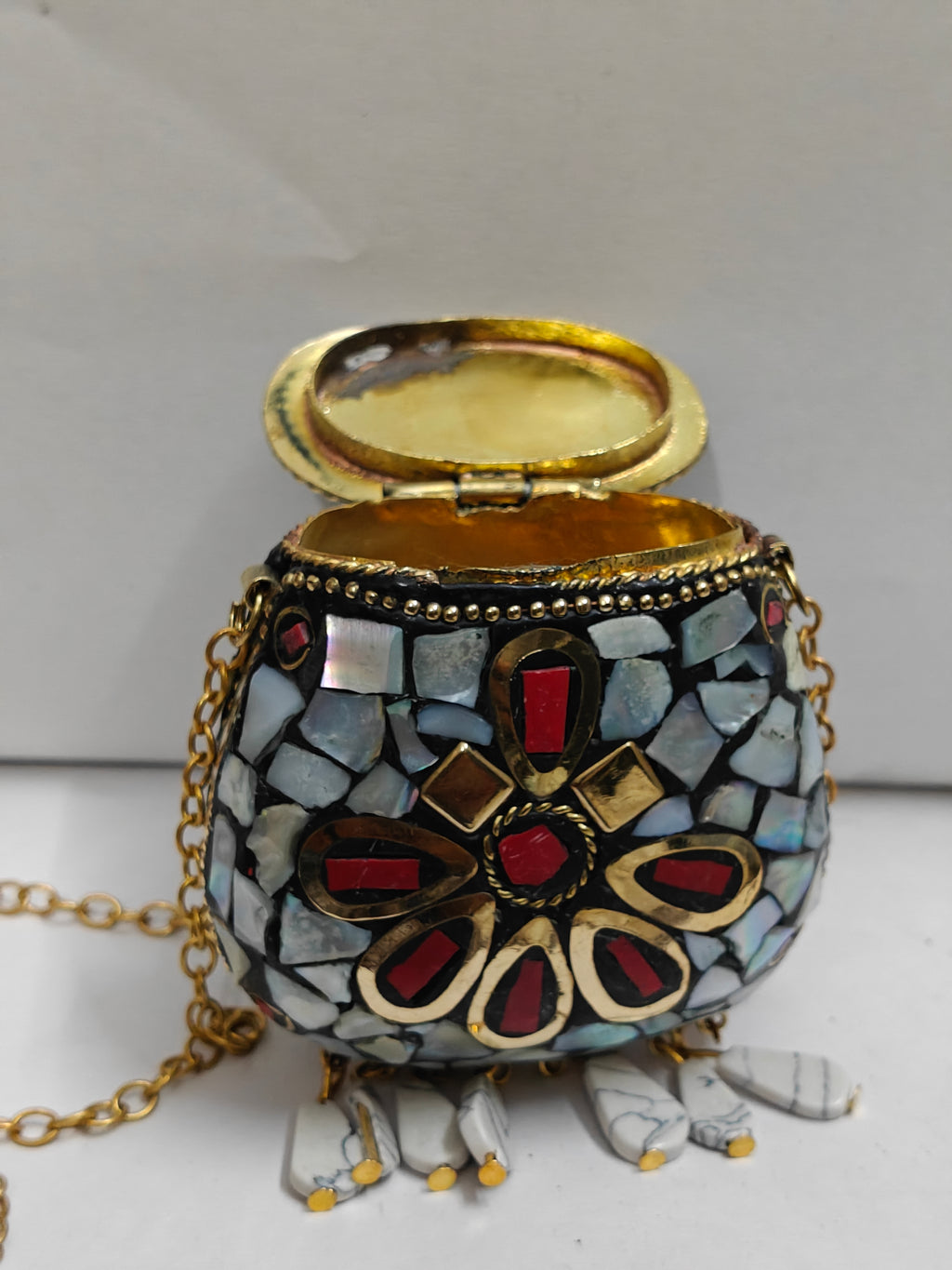 Noor White Mosaic Floral Mini Purse | MyJhumki