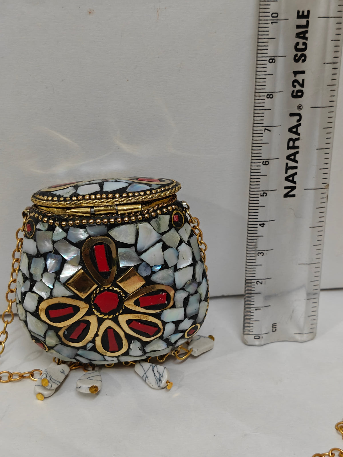 Noor White Mosaic Floral Mini Purse | MyJhumki