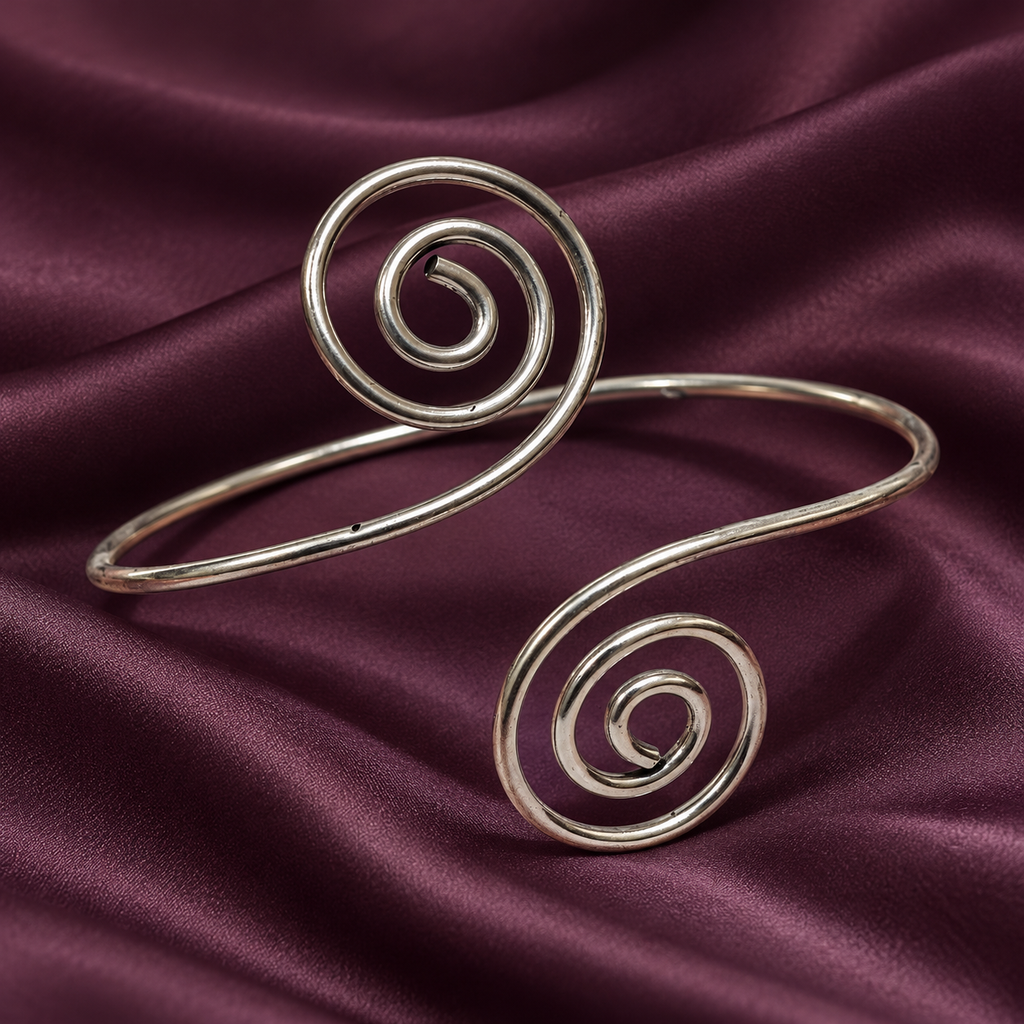 Leher Twin-Spiral Silver-Tone Arm Cuff | MyJhumki
