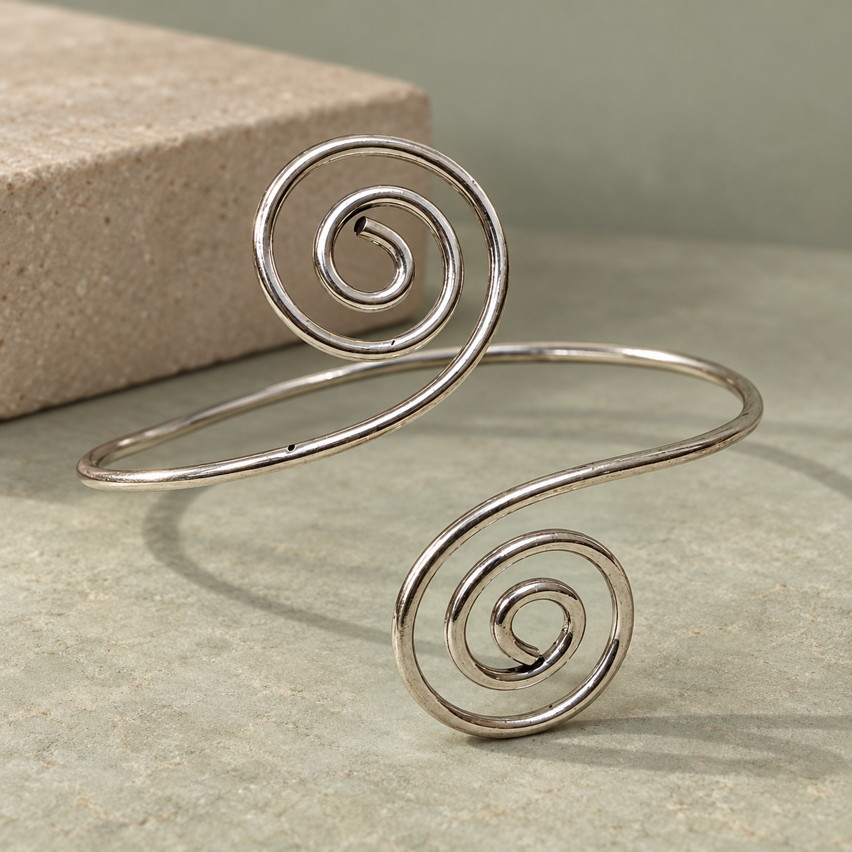 Leher Twin-Spiral Silver-Tone Arm Cuff | MyJhumki