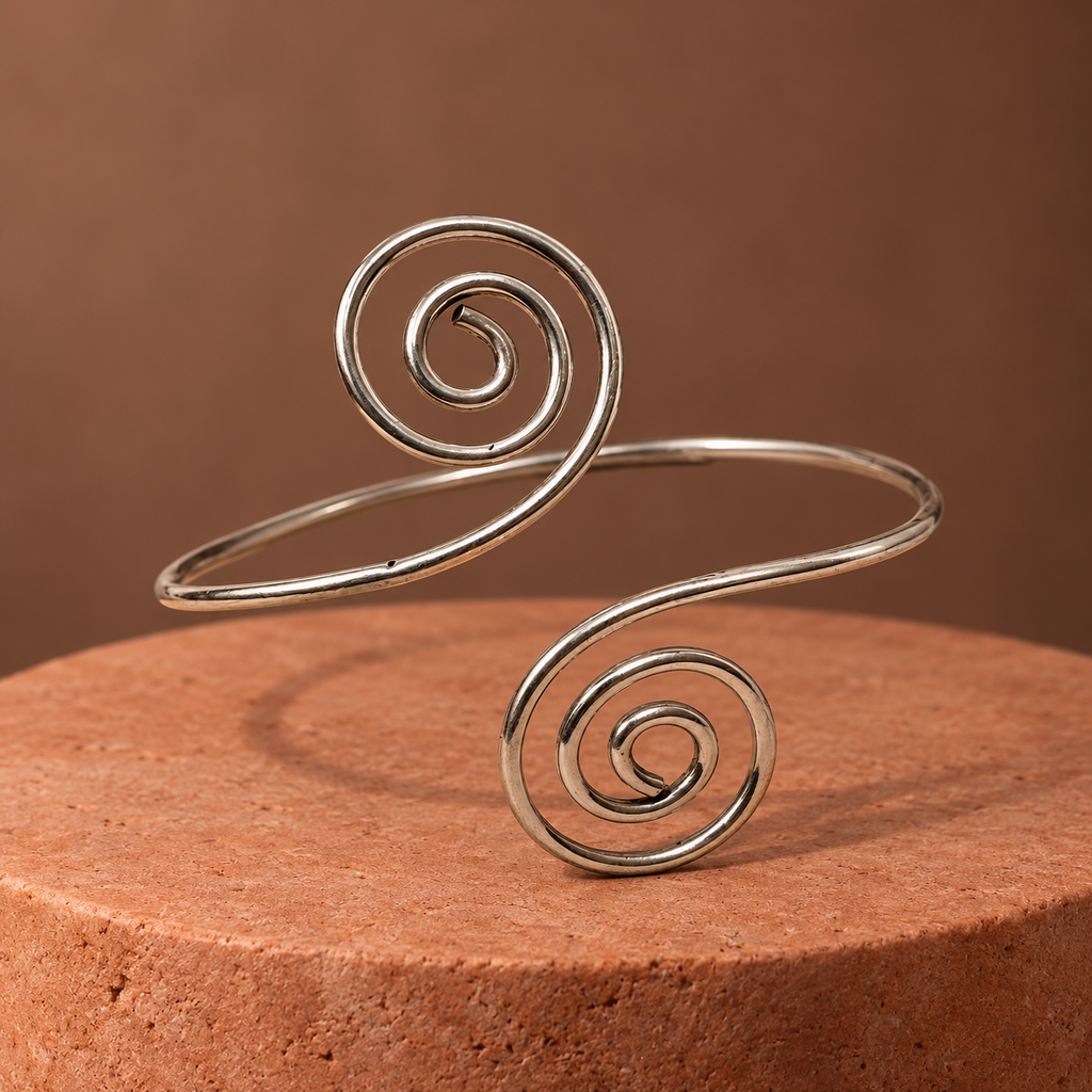 Leher Twin-Spiral Silver-Tone Arm Cuff | MyJhumki