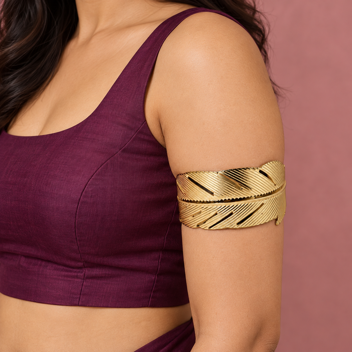 Pankh Gold-Tone Feather Cuff Bracelet | MyJhumki