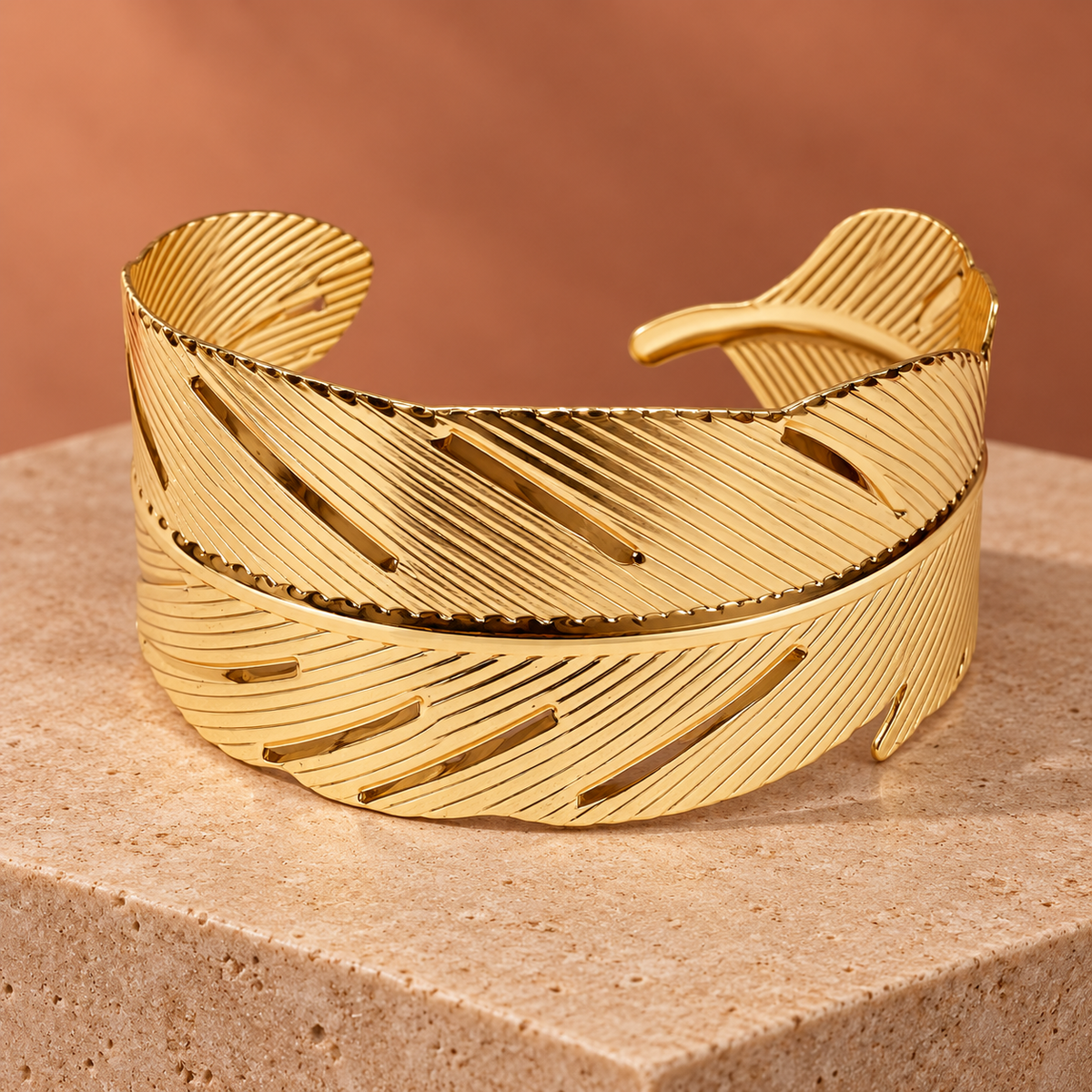 Pankh Gold-Tone Feather Cuff Bracelet | MyJhumki