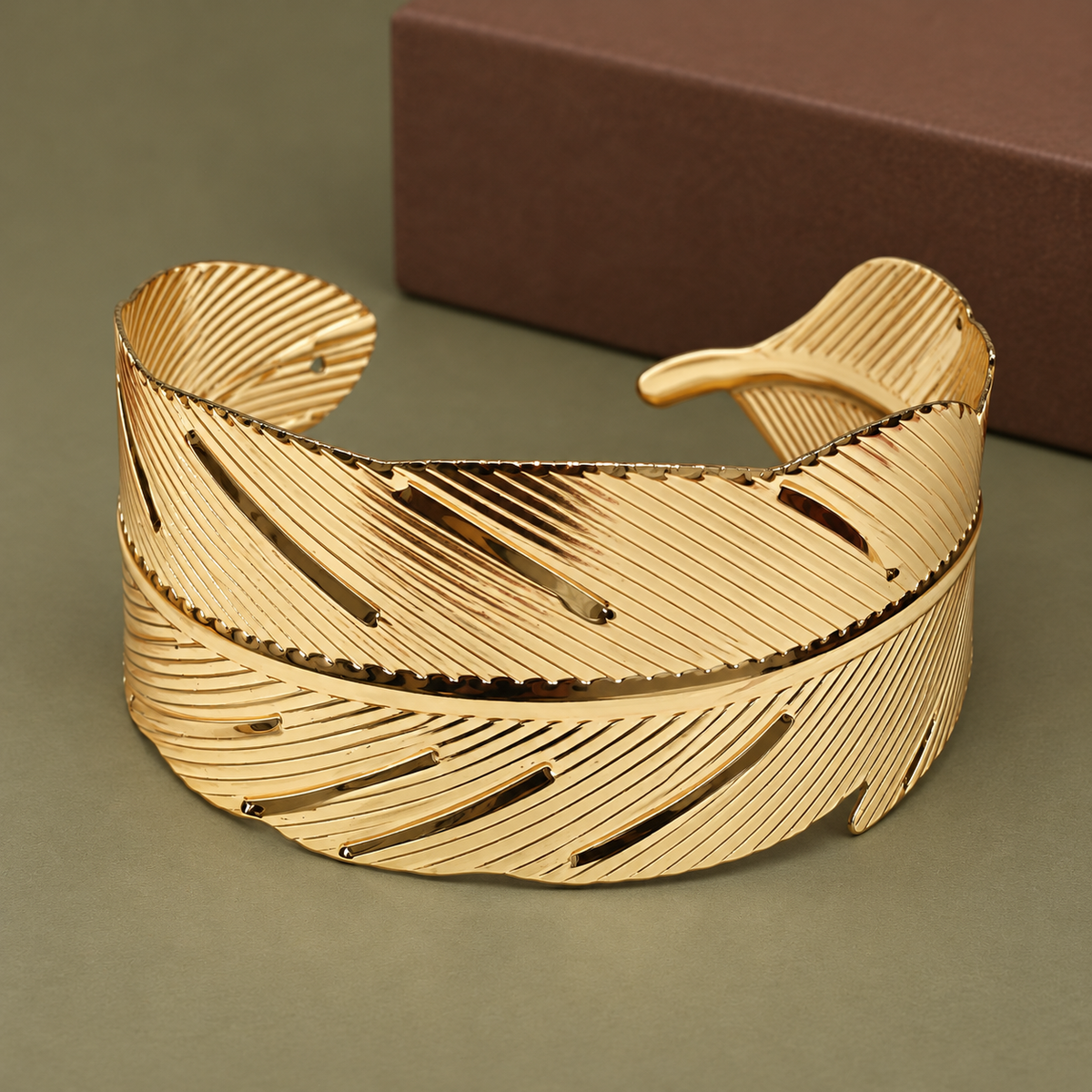 Pankh Gold-Tone Feather Cuff Bracelet | MyJhumki
