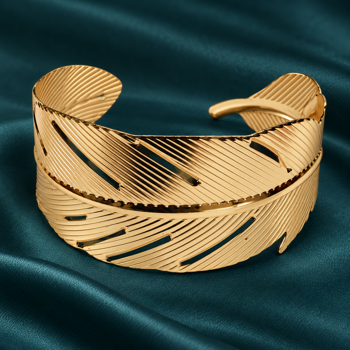 Pankh Gold-Tone Feather Cuff Bracelet | MyJhumki