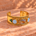 Aarohi Pale Blue Banded Oval Gold-Tone Cuff Bracelet | MyJhumki
