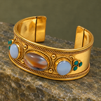 Aarohi Pale Blue Banded Oval Gold-Tone Cuff Bracelet | MyJhumki