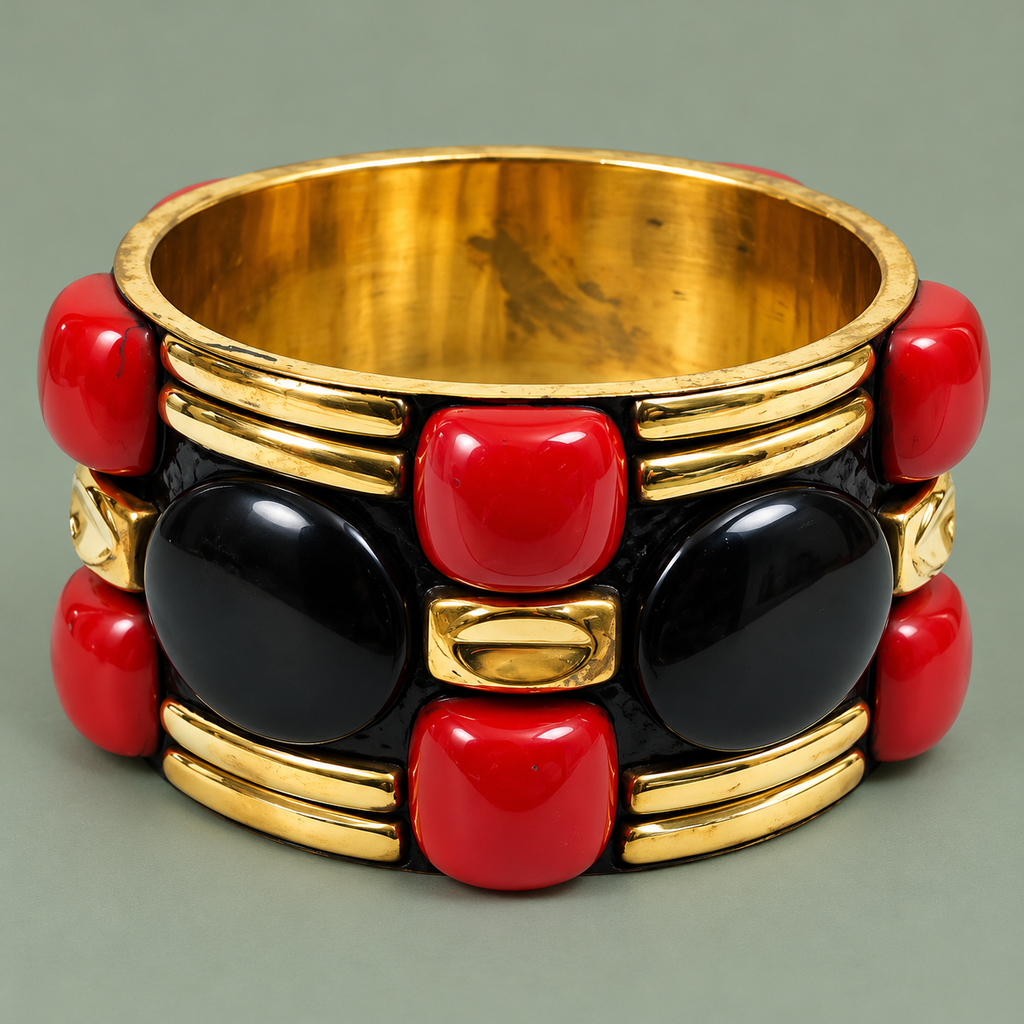 Rudra Red & Black Gold-Tone Statement Bangle | MyJhumki