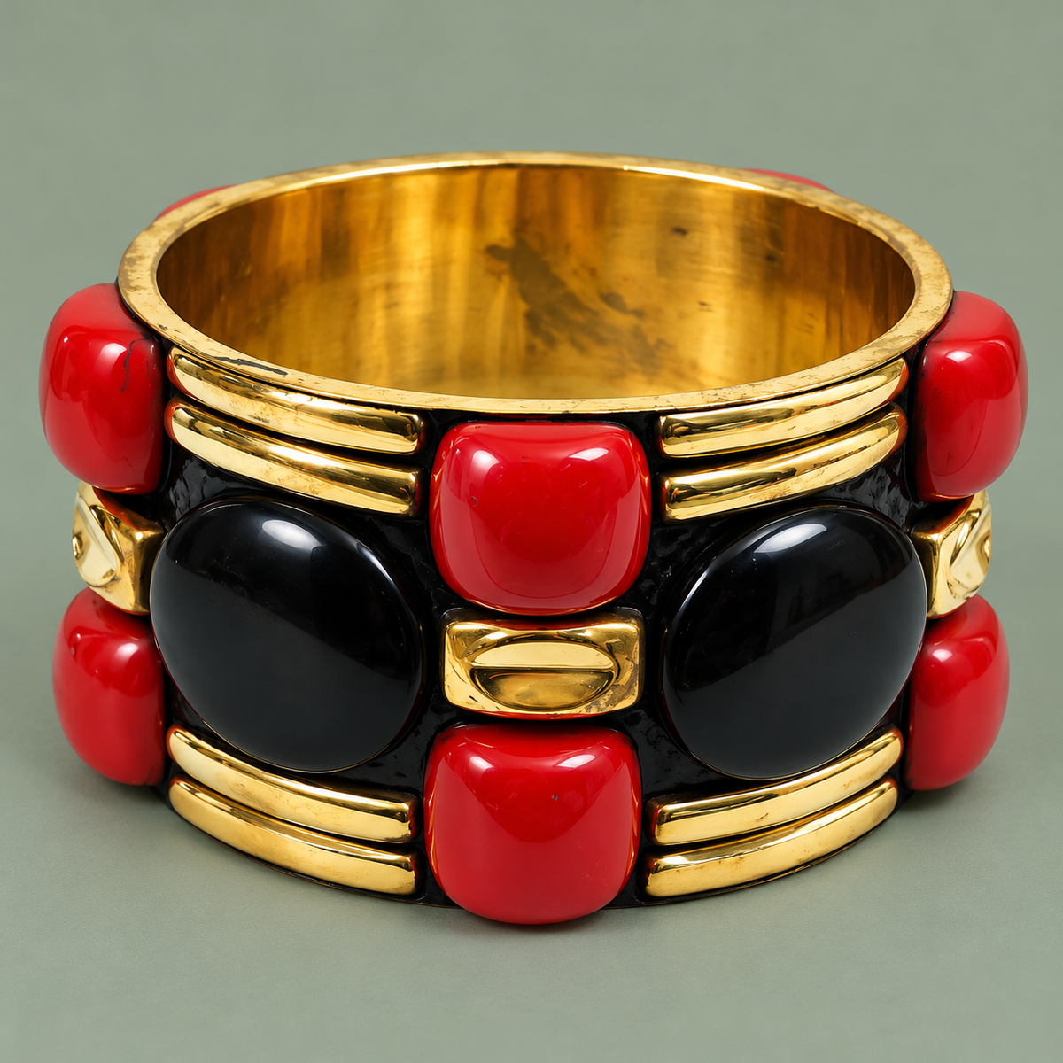 Rudra Red & Black Gold-Tone Statement Bangle | MyJhumki