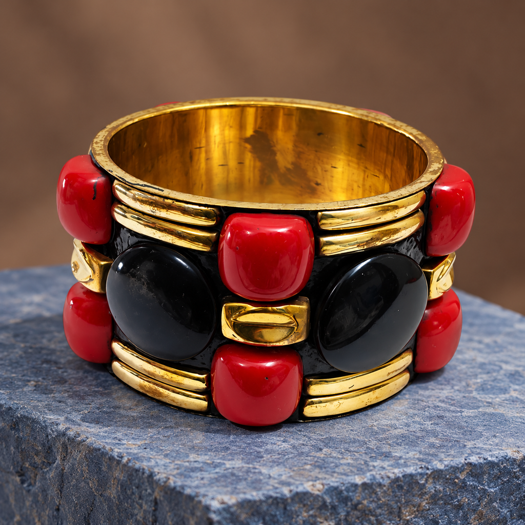 Rudra Red & Black Gold-Tone Statement Bangle | MyJhumki