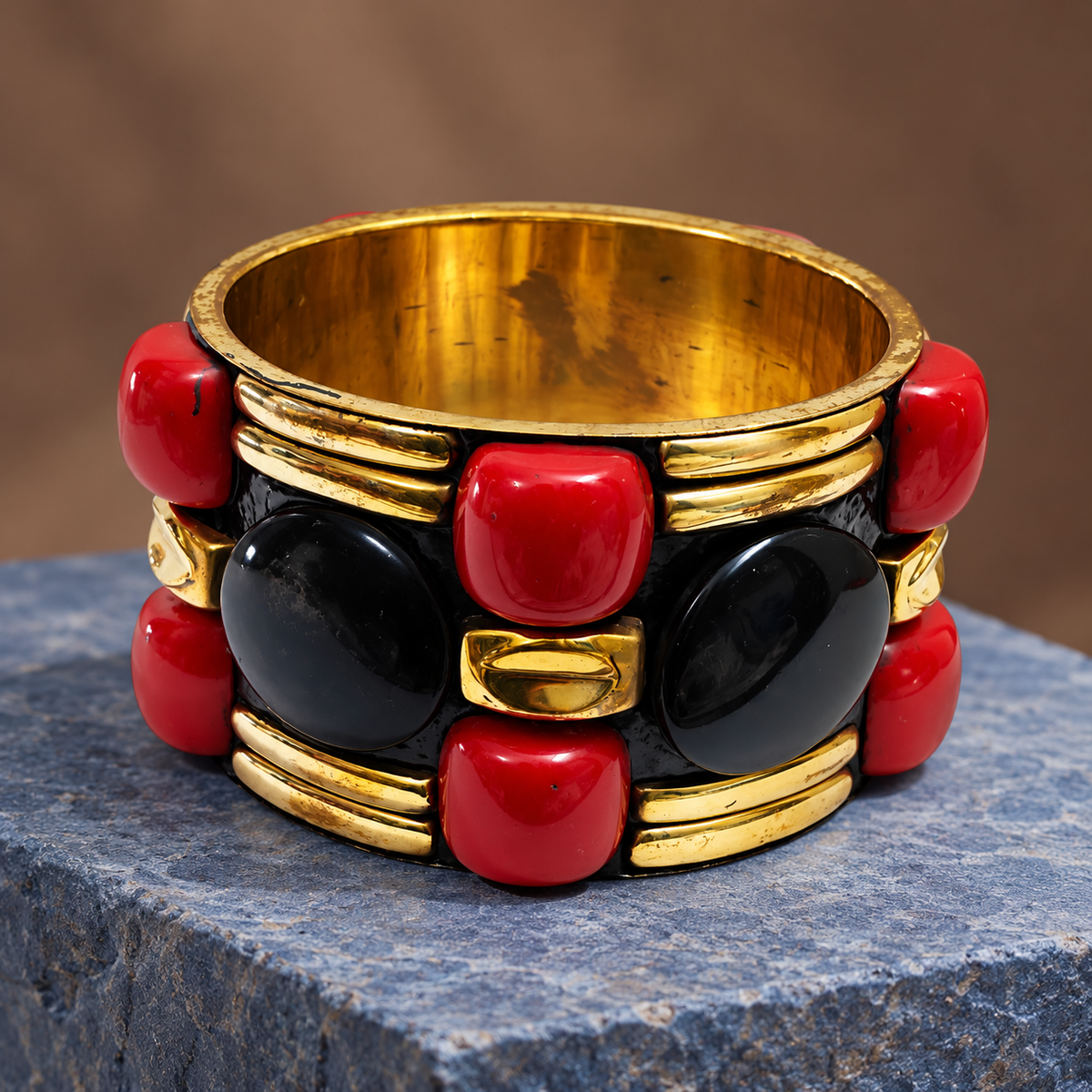 Rudra Red & Black Gold-Tone Statement Bangle | MyJhumki