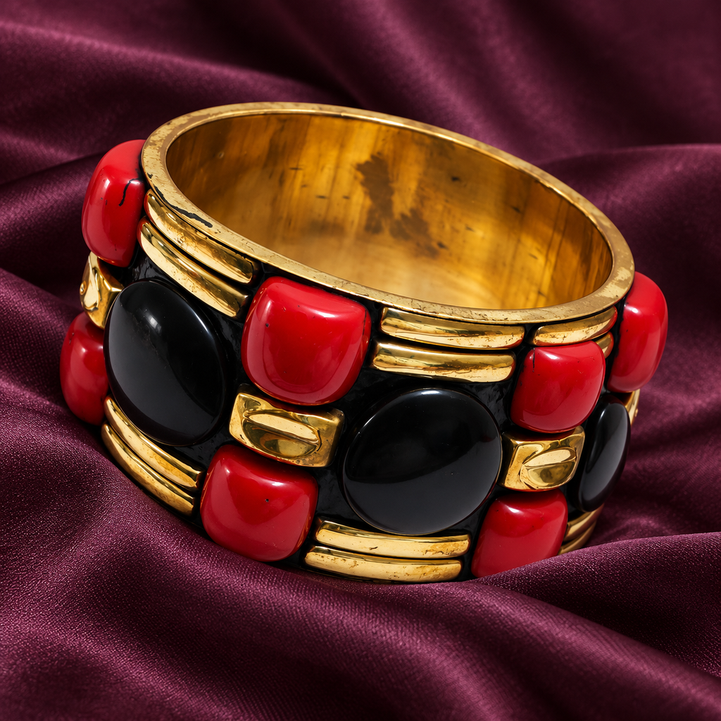 Rudra Red & Black Gold-Tone Statement Bangle | MyJhumki