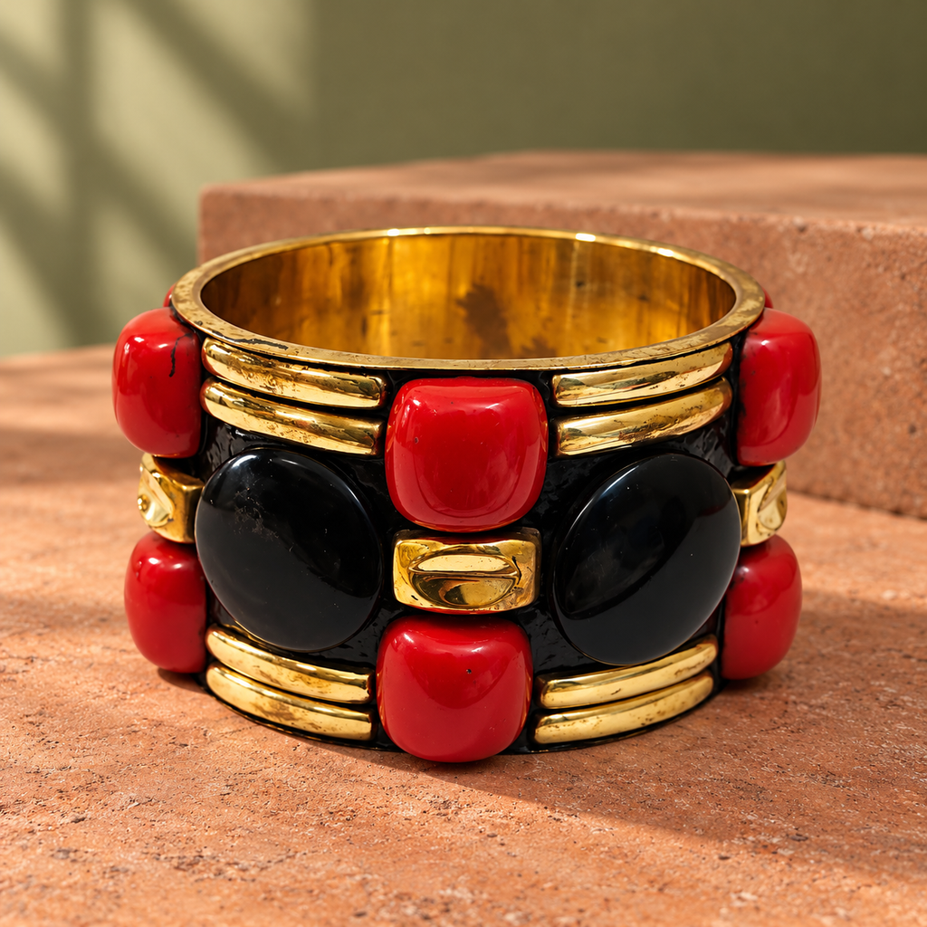 Rudra Red & Black Gold-Tone Statement Bangle | MyJhumki