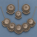 Chakra Five-Medallion Silver-Tone Necklace Set | MyJhumki