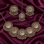 Chakra Five-Medallion Silver-Tone Necklace Set | MyJhumki