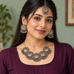 Chakra Five-Medallion Silver-Tone Necklace Set | MyJhumki