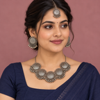 Chakra Five-Medallion Silver-Tone Necklace Set | MyJhumki