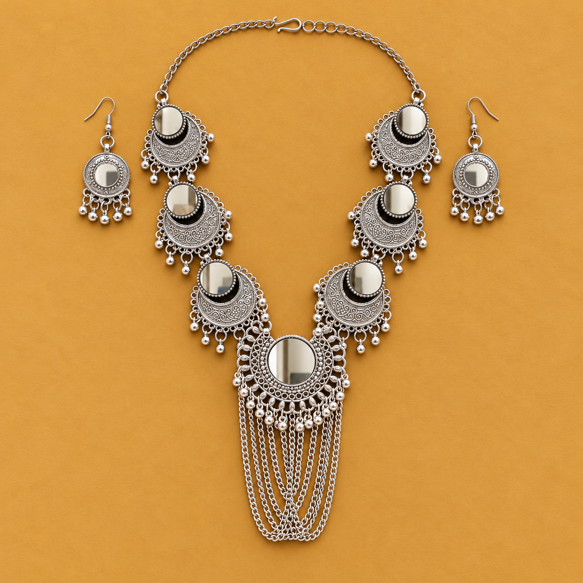Chandrika Mirror Chain Swag Necklace Set | MyJhumki