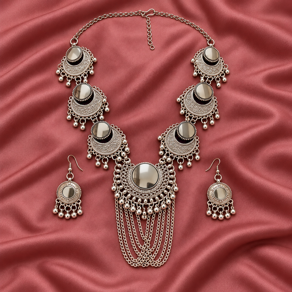 Chandrika Mirror Chain Swag Necklace Set | MyJhumki