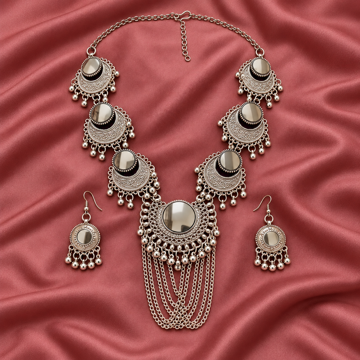 Chandrika Mirror Chain Swag Necklace Set | MyJhumki