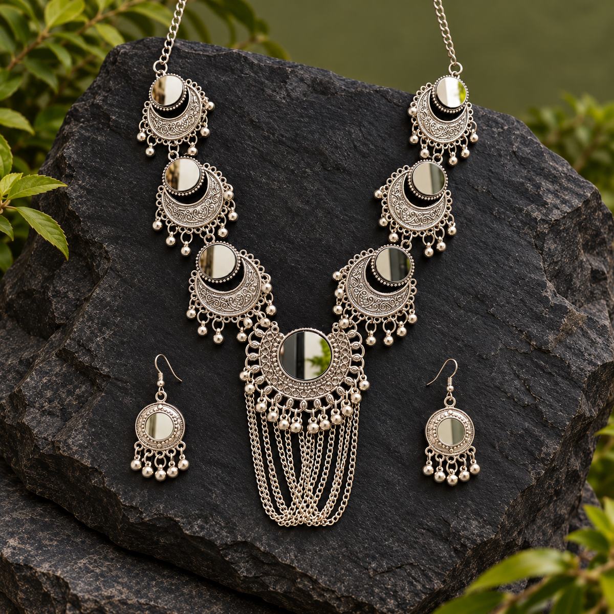 Chandrika Mirror Chain Swag Necklace Set | MyJhumki