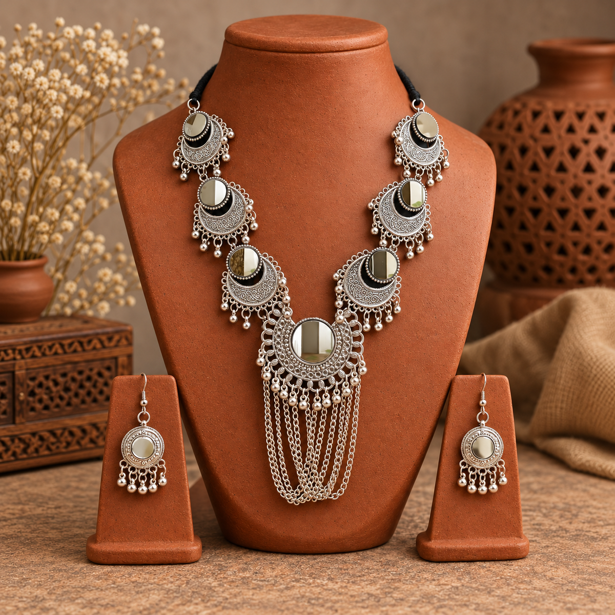 Chandrika Mirror Chain Swag Necklace Set | MyJhumki