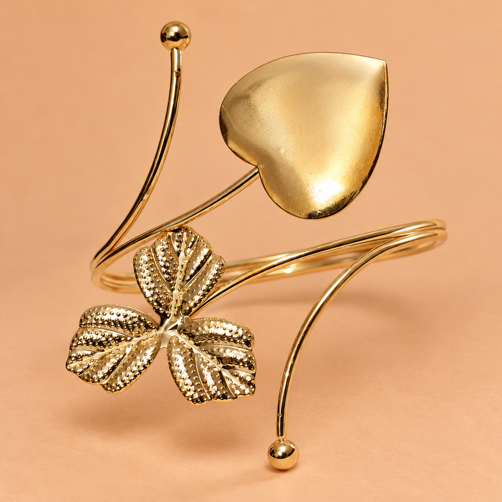 Dilara Heart Three-Leaf Gold-Tone Arm Cuff | MyJhumki