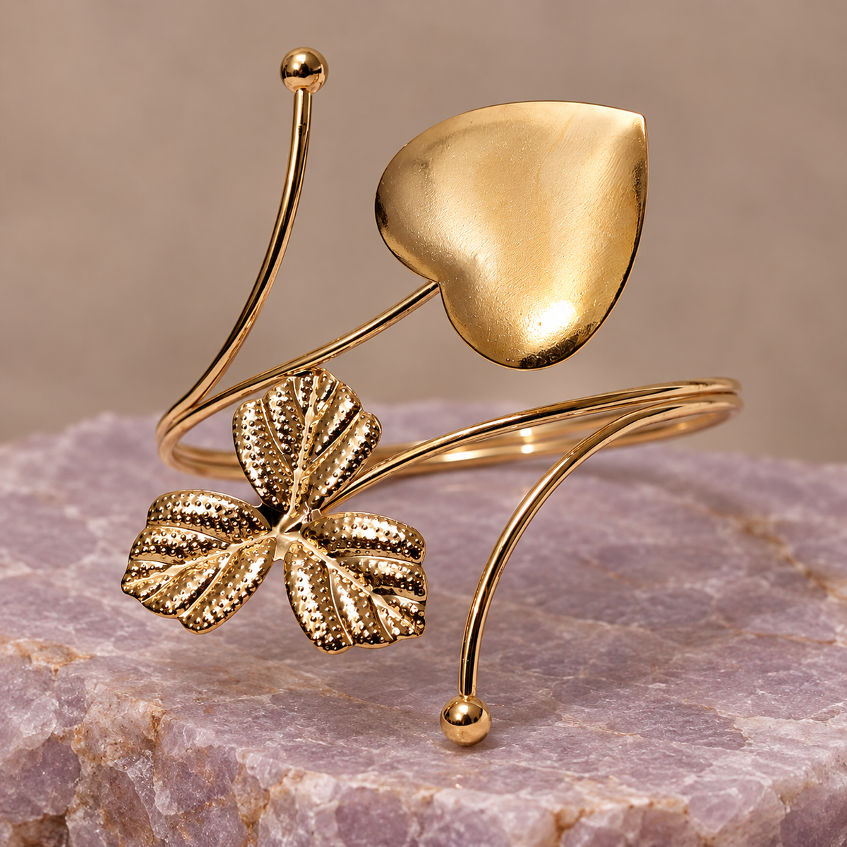 Dilara Heart Three-Leaf Gold-Tone Arm Cuff | MyJhumki