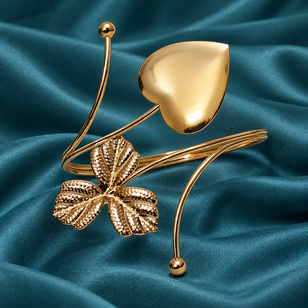 Dilara Heart Three-Leaf Gold-Tone Arm Cuff | MyJhumki