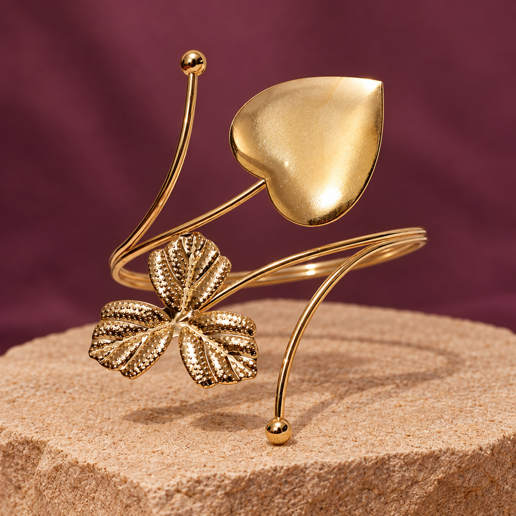Dilara Heart Three-Leaf Gold-Tone Arm Cuff | MyJhumki