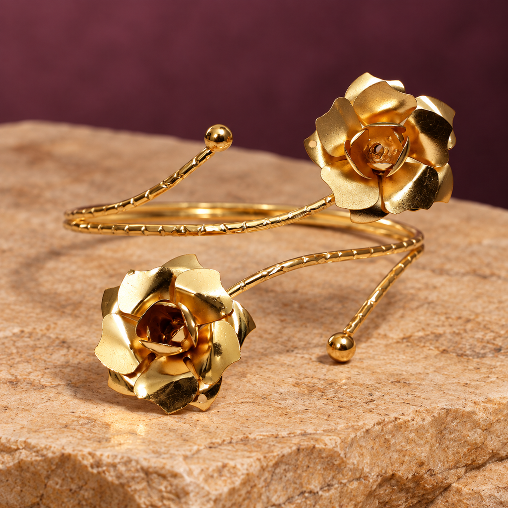 Gulab Twin Rose Gold-Tone Arm Cuff | MyJhumki