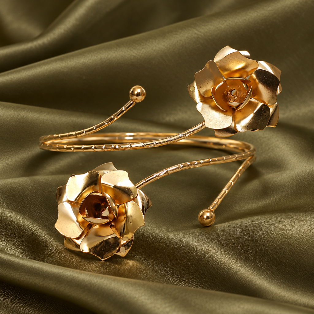 Gulab Twin Rose Gold-Tone Arm Cuff | MyJhumki