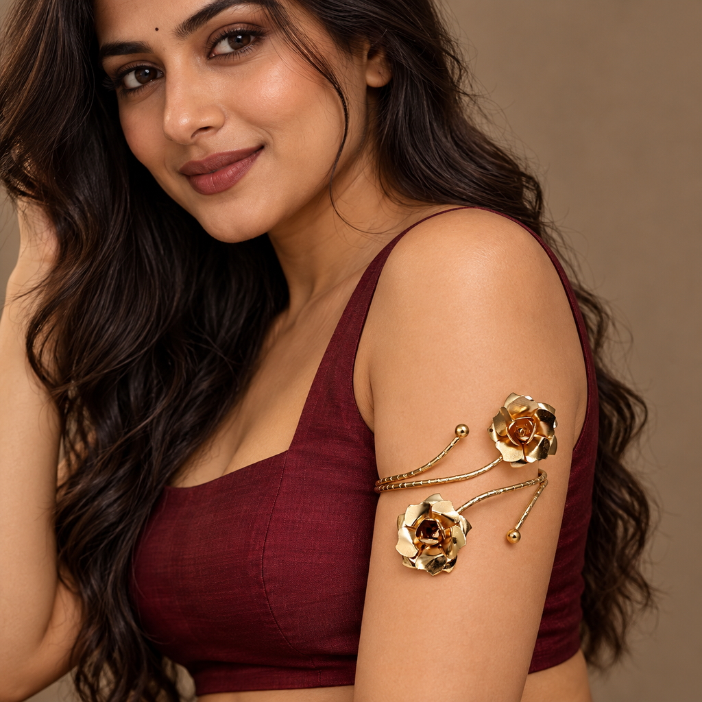 Gulab Twin Rose Gold-Tone Arm Cuff | MyJhumki