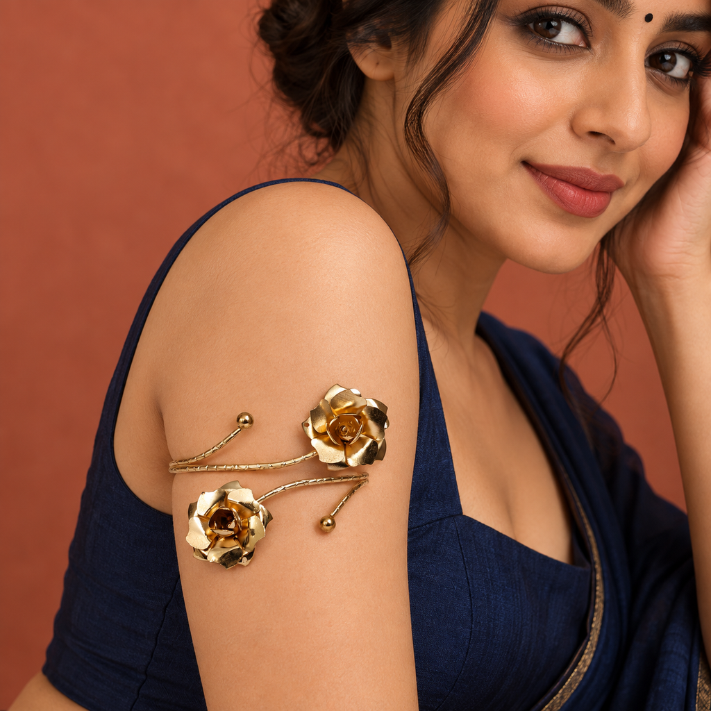 Gulab Twin Rose Gold-Tone Arm Cuff | MyJhumki