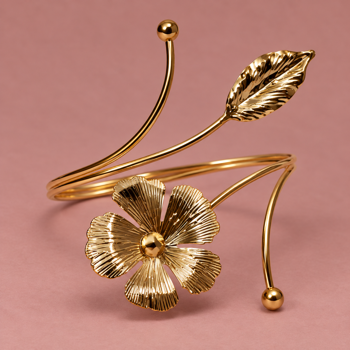 Gulika Flower Leaf Gold-Tone Arm Cuff | MyJhumki