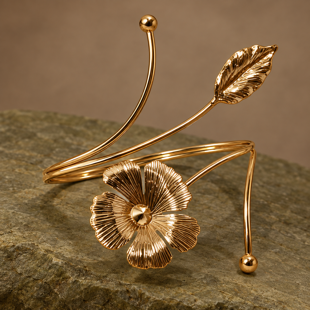 Gulika Flower Leaf Gold-Tone Arm Cuff | MyJhumki