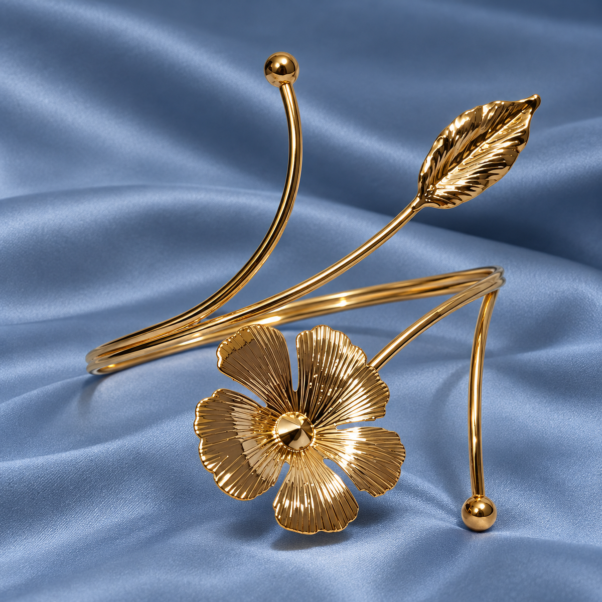 Gulika Flower Leaf Gold-Tone Arm Cuff | MyJhumki