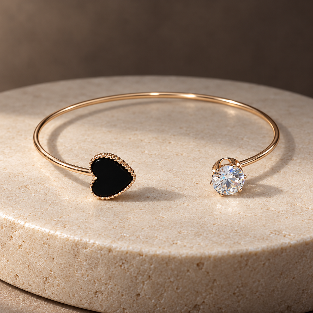 Hrida Black Heart Gold-Tone Cuff Bracelet | MyJhumki