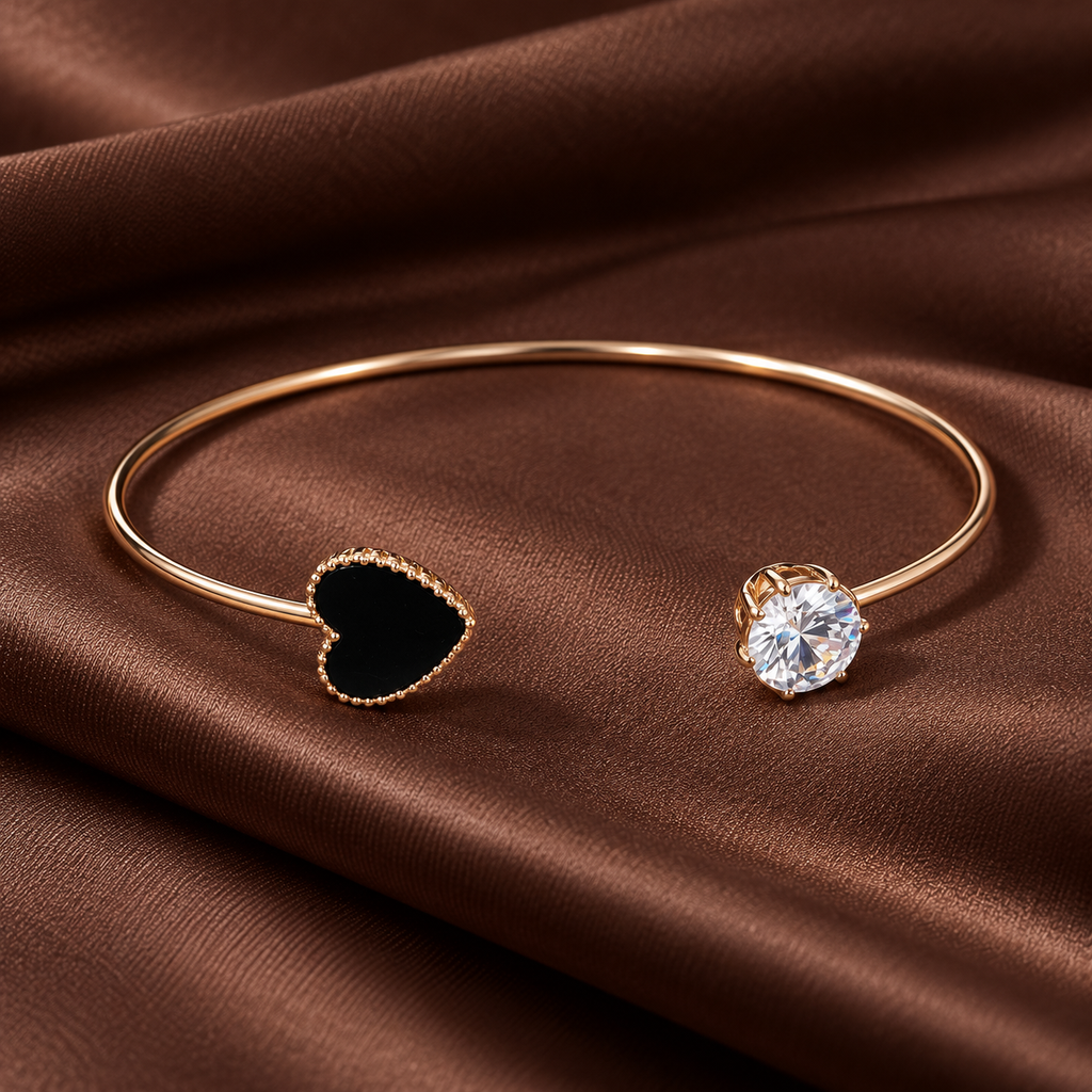Hrida Black Heart Gold-Tone Cuff Bracelet | MyJhumki
