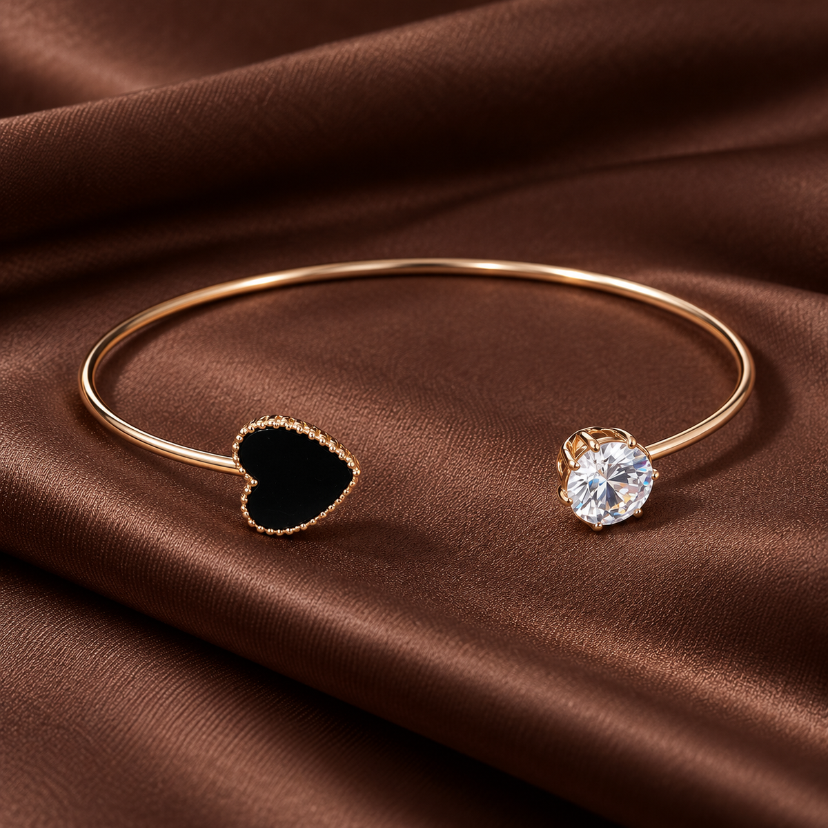 Hrida Black Heart Gold-Tone Cuff Bracelet | MyJhumki
