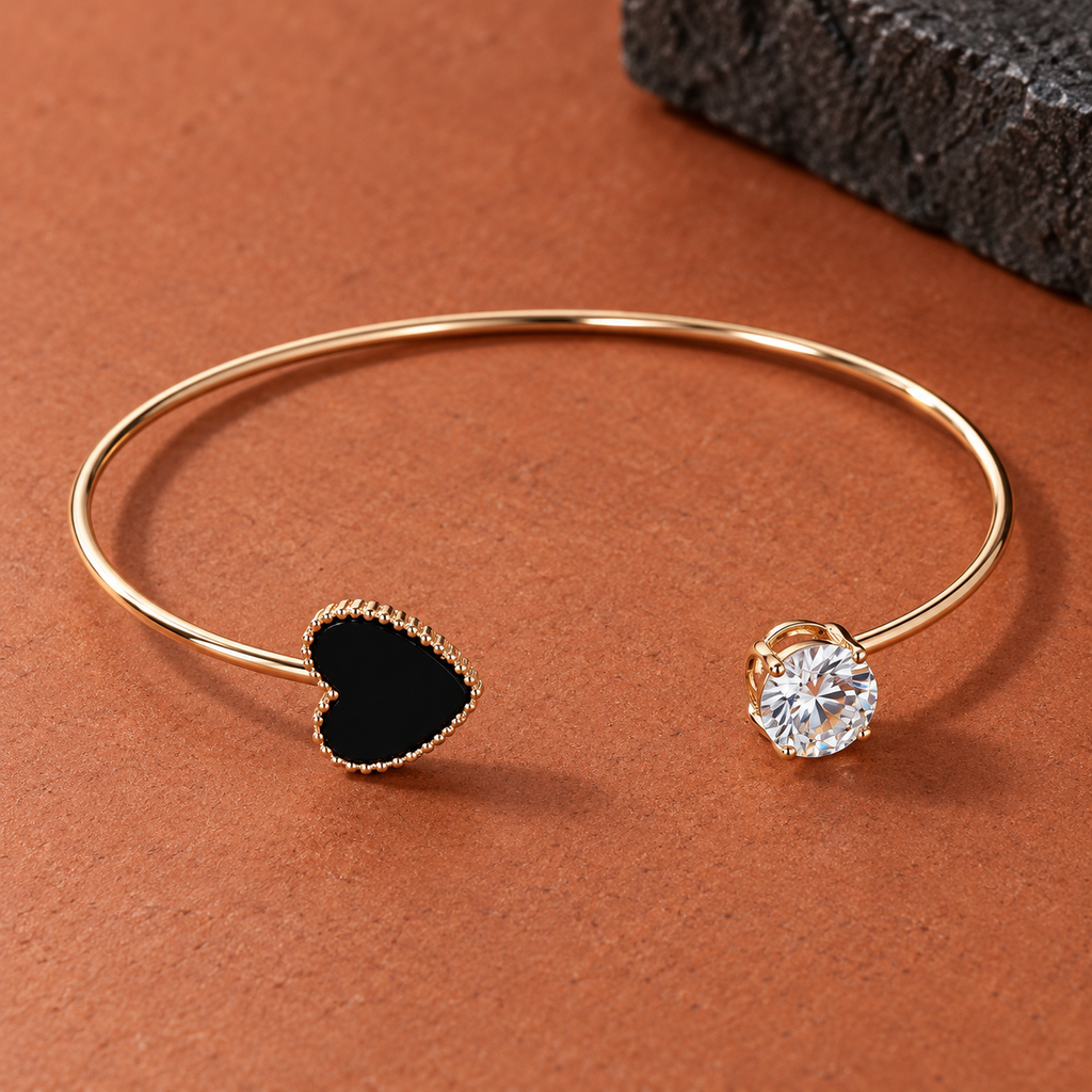 Hrida Black Heart Gold-Tone Cuff Bracelet | MyJhumki