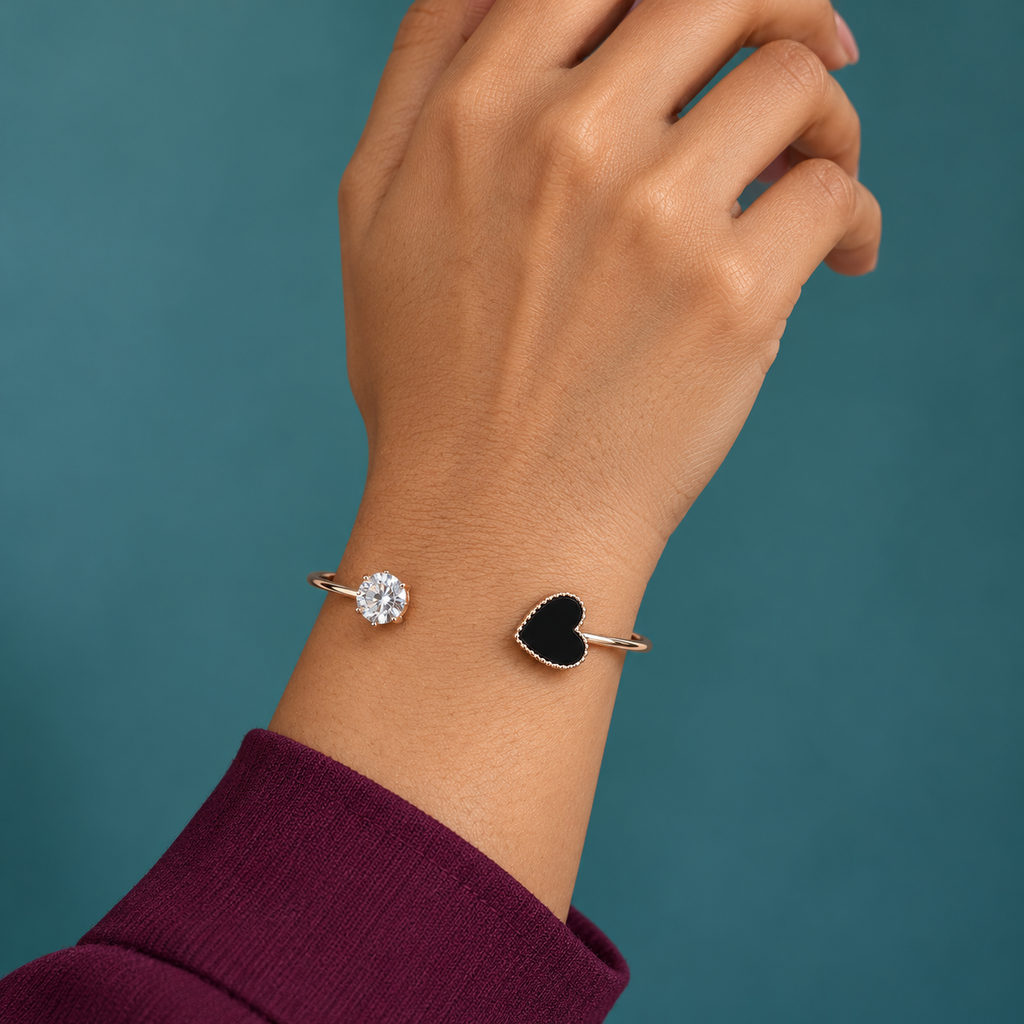 Hrida Black Heart Gold-Tone Cuff Bracelet | MyJhumki