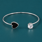 Hrida Black Heart Silver-Tone Cuff Bracelet | MyJhumki