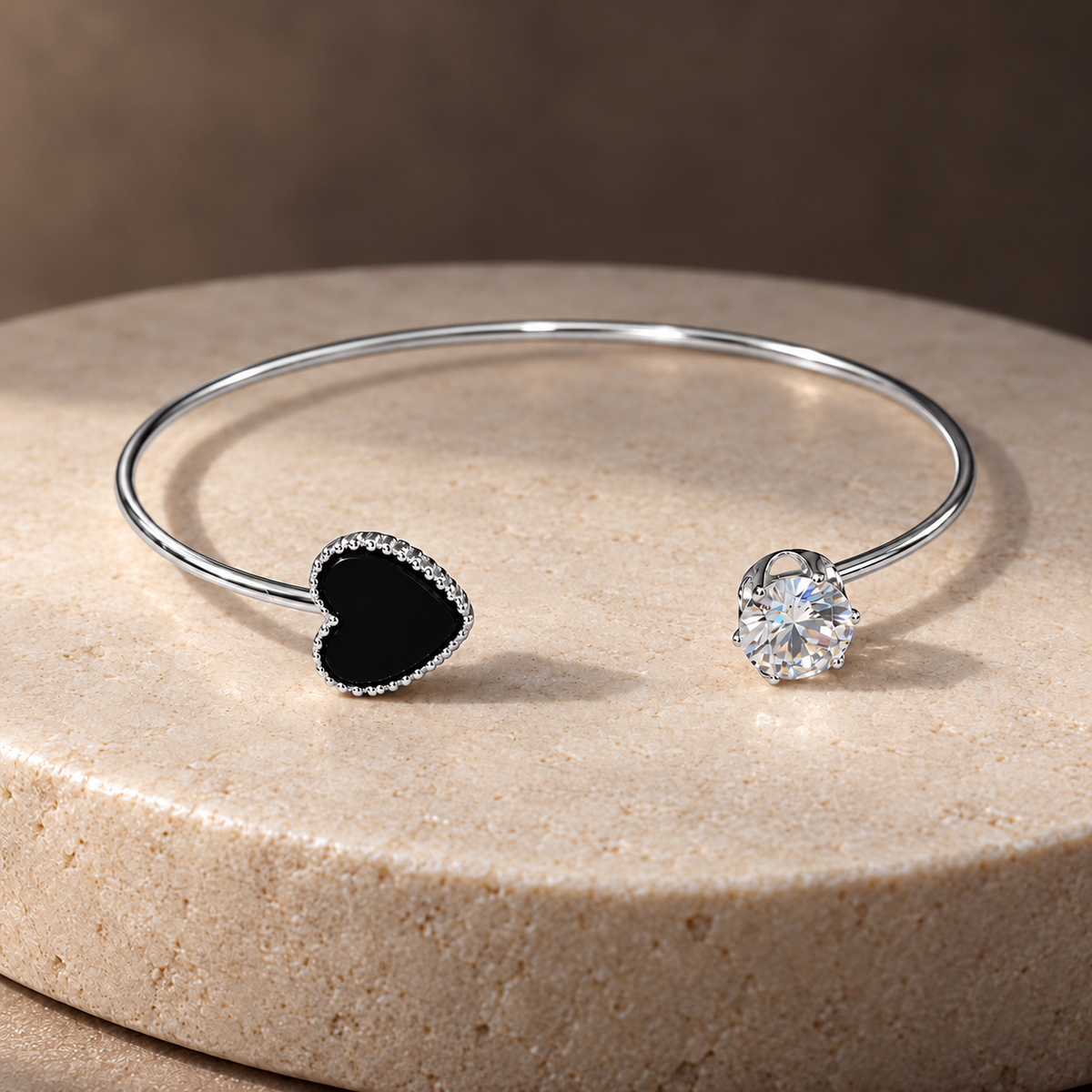 Hrida Black Heart Silver-Tone Cuff Bracelet | MyJhumki